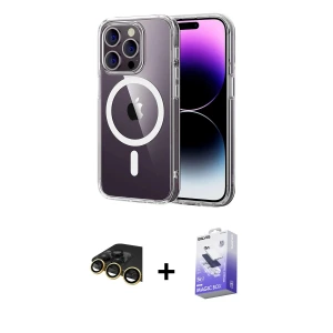 ieg™ iPhone 14 Pro Max Kılıf Ahenk Minimal Serisi - Siyah Bilvis 5in1 5D Magic Hayalet Cam Ekran Koruyucu + Raze Metal Kamera Lens - GD