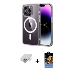 ieg™ iPhone 14 Pro Max Kılıf Ahenk Minimal Serisi - Siyah Buffer Hayalet Cam Ekran Koruyucu + Band Metal Kamera Lens - GD