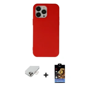 ieg™ iPhone 14 Pro Max Kılıf Ahenk Serisi - Siyah Buffer Hayalet Cam Ekran Koruyucu + Band Metal Kamera Lens - GD