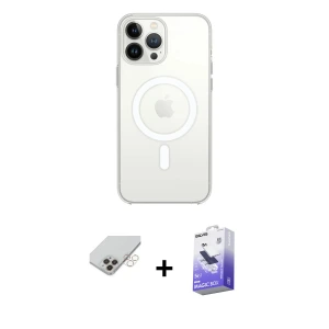 ieg™ iPhone 14 Pro Max Kılıf Ahenk Yansıma Prime - Siyah Bilvis 5in1 5D Magic Hayalet Cam Ekran Koruyucu + Band Metal Kamera Lens - GD