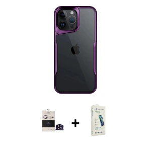 ieg™ iPhone 14 Pro Max Kılıf Akış Çizgi Koleksiyonu - Şeffaf Pasifik Cam Ekran Koruyucu + Bilvis Titan Kamera Lens - SH