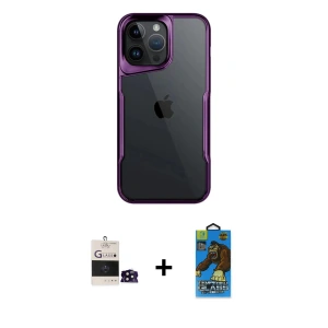 ieg™ iPhone 14 Pro Max Kılıf Akış Çizgi Koleksiyonu - Siyah 18D Cam Ekran Koruyucu + Bilvis Titan Kamera Lens - SH