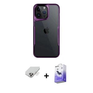 ieg™ iPhone 14 Pro Max Kılıf Akış Çizgi Koleksiyonu - Siyah Bilvis 5in1 5D Magic Hayalet Cam Ekran Koruyucu + Band Metal Kamera Lens - GD