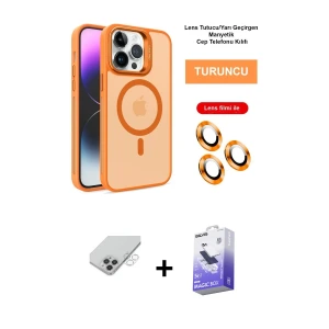 ieg™ iPhone 14 Pro Max Kılıf Akış Form - Siyah Bilvis 5in1 5D Magic Hayalet Cam Ekran Koruyucu + Band Metal Kamera Lens - GS
