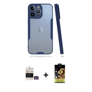 ieg™ iPhone 14 Pro Max Kılıf Atlas Asil Serisi - Siyah Buffer Cam Ekran Koruyucu + Bilvis Titan Kamera Lens - GS