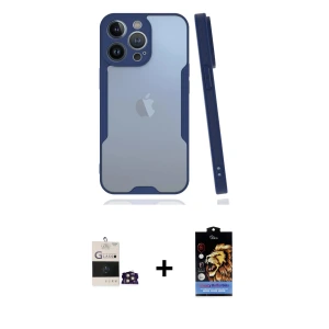 ieg™ iPhone 14 Pro Max Kılıf Atlas Asil Serisi - Siyah Buffer Hayalet Cam Ekran Koruyucu + Bilvis Titan Kamera Lens - GD