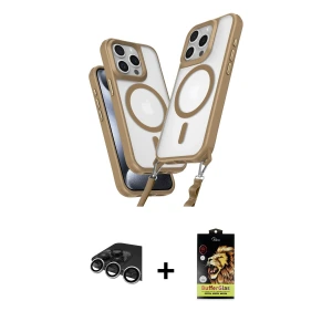 ieg™ iPhone 14 Pro Max Kılıf Atlas Doku Koleksiyonu - Siyah Buffer Cam Ekran Koruyucu + Raze Metal Kamera Lens - GS