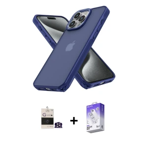 ieg™ iPhone 14 Pro Max Kılıf Atlas Form - Siyah Bilvis 5in1 3D Magic Cam Ekran Koruyucu + Bilvis Titan Kamera Lens - GS