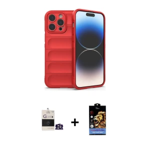 ieg™ iPhone 14 Pro Max Kılıf Atlas Koleksiyonu - Siyah Buffer Hayalet Cam Ekran Koruyucu + Bilvis Titan Kamera Lens - GS