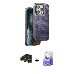 ieg™ iPhone 14 Pro Max Kılıf Atlas Minimal Özel Seri - Siyah Bilvis 5in1 5D Magic Hayalet Cam Ekran Koruyucu + Raze Metal Kamera Lens - GD