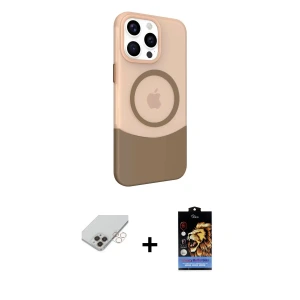 ieg™ iPhone 14 Pro Max Kılıf Çekirdek Asil Özel Seri - Siyah Buffer Hayalet Cam Ekran Koruyucu + Band Metal Kamera Lens - GD