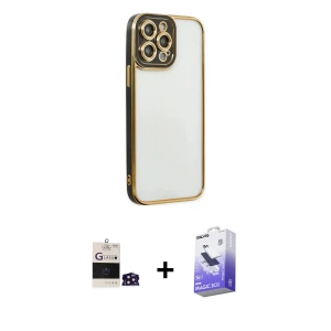 ieg™ iPhone 14 Pro Max Kılıf Çekirdek Klasik Serisi - Siyah Bilvis 5in1 5D Magic Hayalet Cam Ekran Koruyucu + Bilvis Titan Kamera Lens - DNMR