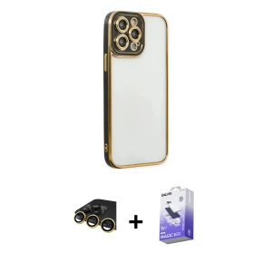 ieg™ iPhone 14 Pro Max Kılıf Çekirdek Klasik Serisi - Siyah Bilvis 5in1 5D Magic Hayalet Cam Ekran Koruyucu + Raze Metal Kamera Lens - GD