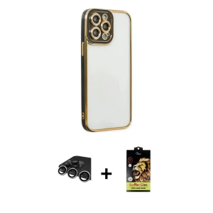 ieg™ iPhone 14 Pro Max Kılıf Çekirdek Klasik Serisi - Siyah Buffer Cam Ekran Koruyucu + Raze Metal Kamera Lens - GS