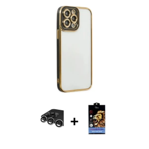 ieg™ iPhone 14 Pro Max Kılıf Çekirdek Klasik Serisi - Siyah Buffer Hayalet Cam Ekran Koruyucu + Raze Metal Kamera Lens - GS