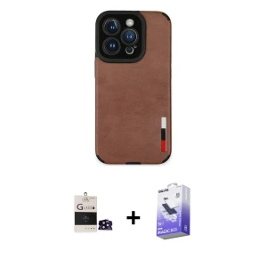 ieg™ iPhone 14 Pro Max Kılıf Doruk Asil Koleksiyonu - Siyah Bilvis 5in1 5D Magic Hayalet Cam Ekran Koruyucu + Bilvis Titan Kamera Lens - SH