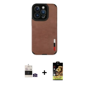 ieg™ iPhone 14 Pro Max Kılıf Doruk Asil Koleksiyonu - Siyah Buffer Cam Ekran Koruyucu + Bilvis Titan Kamera Lens - GS