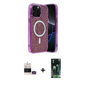 ieg™ iPhone 14 Pro Max Kılıf Eksen Çizgi - Şeffaf 360 Full Body Arka Koruyucu + Bilvis Titan Kamera Lens - GD