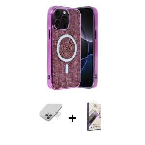 ieg™ iPhone 14 Pro Max Kılıf Eksen Çizgi - Siyah Bilvis 3D Mat Cam Ekran Koruyucu + Band Metal Kamera Lens - GD