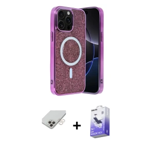 ieg™ iPhone 14 Pro Max Kılıf Eksen Çizgi - Siyah Bilvis 5in1 5D Magic Hayalet Cam Ekran Koruyucu + Band Metal Kamera Lens - GD