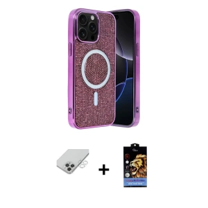 ieg™ iPhone 14 Pro Max Kılıf Eksen Çizgi - Siyah Buffer Hayalet Cam Ekran Koruyucu + Band Metal Kamera Lens - GS