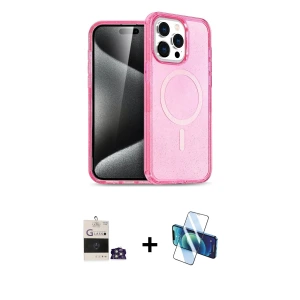 ieg™ iPhone 14 Pro Max Kılıf Eksen Doku Koleksiyonu - Siyah 3D Antistatik Cam Ekran Koruyucu + Bilvis Titan Kamera Lens - GS