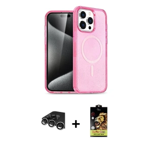 ieg™ iPhone 14 Pro Max Kılıf Eksen Doku Koleksiyonu - Siyah Buffer Cam Ekran Koruyucu + Raze Metal Kamera Lens - GS