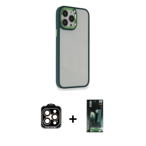ieg™ iPhone 14 Pro Max Kılıf Eksen Doku Prime - Şeffaf 360 Full Body Arka Koruyucu + PVD Metal Kamera Lens - TU