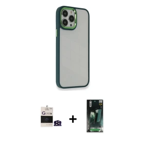 ieg™ iPhone 14 Pro Max Kılıf Eksen Doku Prime - Siyah 360 Mat Full Body Arka Koruyucu + Bilvis Titan Kamera Lens - DNMR