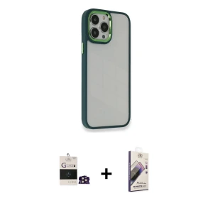 ieg™ iPhone 14 Pro Max Kılıf Eksen Doku Prime - Siyah Bilvis 3D Mat Cam Ekran Koruyucu + Bilvis Titan Kamera Lens - GD