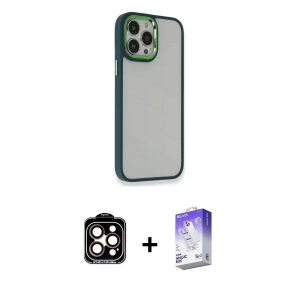 ieg™ iPhone 14 Pro Max Kılıf Eksen Doku Prime - Siyah Bilvis 5in1 3D Magic Cam Ekran Koruyucu + PVD Metal Kamera Lens - TU