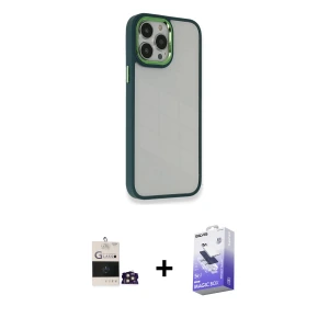 ieg™ iPhone 14 Pro Max Kılıf Eksen Doku Prime - Siyah Bilvis 5in1 5D Magic Hayalet Cam Ekran Koruyucu + Bilvis Titan Kamera Lens - GD