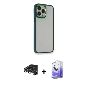 ieg™ iPhone 14 Pro Max Kılıf Eksen Doku Prime - Siyah Bilvis 5in1 5D Magic Hayalet Cam Ekran Koruyucu + Raze Metal Kamera Lens - GS
