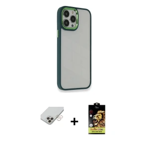 ieg™ iPhone 14 Pro Max Kılıf Eksen Doku Prime - Siyah Buffer Cam Ekran Koruyucu + Band Metal Kamera Lens - GD