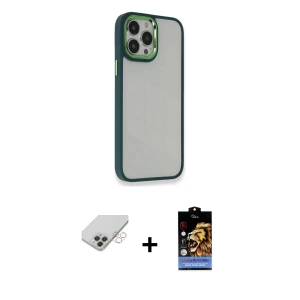 ieg™ iPhone 14 Pro Max Kılıf Eksen Doku Prime - Siyah Buffer Hayalet Cam Ekran Koruyucu + Band Metal Kamera Lens - GD