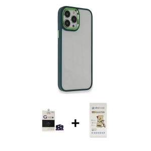 ieg™ iPhone 14 Pro Max Kılıf Eksen Doku Prime - Siyah Mat Seramik Nano Ekran Koruyucu + Bilvis Titan Kamera Lens - DNMR