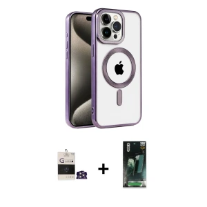 ieg™ iPhone 14 Pro Max Kılıf Eksen Form Koleksiyonu - Şeffaf 360 Full Body Arka Koruyucu + Bilvis Titan Kamera Lens - GS