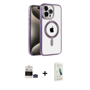 ieg™ iPhone 14 Pro Max Kılıf Eksen Form Koleksiyonu - Şeffaf Pasifik Cam Ekran Koruyucu + Bilvis Titan Kamera Lens - DNMR