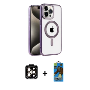 ieg™ iPhone 14 Pro Max Kılıf Eksen Form Koleksiyonu - Siyah 18D Cam Ekran Koruyucu + PVD Metal Kamera Lens - TU