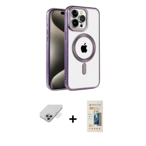 ieg™ iPhone 14 Pro Max Kılıf Eksen Form Koleksiyonu - Siyah 6D Mat Seramik Hayalet Nano Ekran Koruyucu + Band Metal Kamera Lens - GS