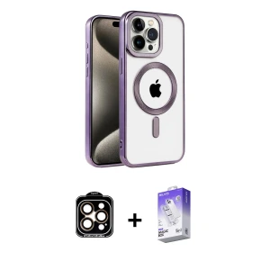 ieg™ iPhone 14 Pro Max Kılıf Eksen Form Koleksiyonu - Siyah Bilvis 5in1 3D Magic Cam Ekran Koruyucu + PVD Metal Kamera Lens - TU