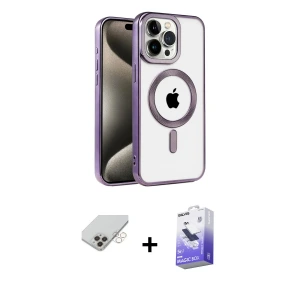 ieg™ iPhone 14 Pro Max Kılıf Eksen Form Koleksiyonu - Siyah Bilvis 5in1 5D Magic Hayalet Cam Ekran Koruyucu + Band Metal Kamera Lens - GD