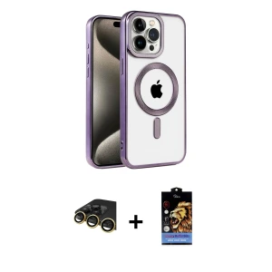 ieg™ iPhone 14 Pro Max Kılıf Eksen Form Koleksiyonu - Siyah Buffer Hayalet Cam Ekran Koruyucu + Raze Metal Kamera Lens - GD