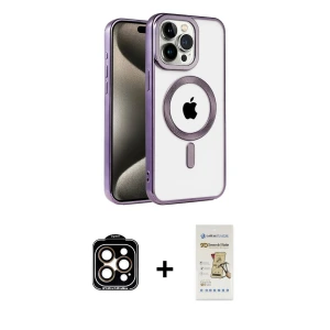 ieg™ iPhone 14 Pro Max Kılıf Eksen Form Koleksiyonu - Siyah Mat Seramik Nano Ekran Koruyucu + PVD Metal Kamera Lens - TU