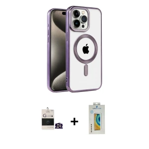 ieg™ iPhone 14 Pro Max Kılıf Eksen Form Koleksiyonu - Siyah Polymer Nano Ekran Koruyucu + Bilvis Titan Kamera Lens - GD