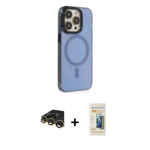 ieg™ iPhone 14 Pro Max Kılıf Eksen Işık Prime - Siyah 6D Mat Seramik Hayalet Nano Ekran Koruyucu + Raze Metal Kamera Lens - GD