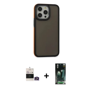 ieg™ iPhone 14 Pro Max Kılıf Eksen Işık - Şeffaf 360 Full Body Arka Koruyucu + Bilvis Titan Kamera Lens - GD