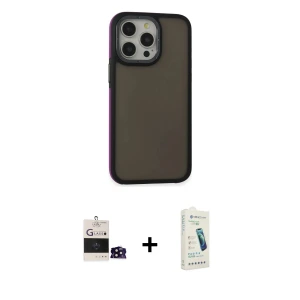 ieg™ iPhone 14 Pro Max Kılıf Eksen Işık - Şeffaf Pasifik Cam Ekran Koruyucu + Bilvis Titan Kamera Lens - SH