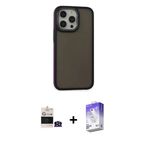 ieg™ iPhone 14 Pro Max Kılıf Eksen Işık - Siyah Bilvis 5in1 3D Magic Cam Ekran Koruyucu + Bilvis Titan Kamera Lens - DNMR