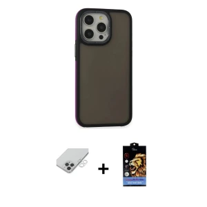 ieg™ iPhone 14 Pro Max Kılıf Eksen Işık - Siyah Buffer Hayalet Cam Ekran Koruyucu + Band Metal Kamera Lens - GS